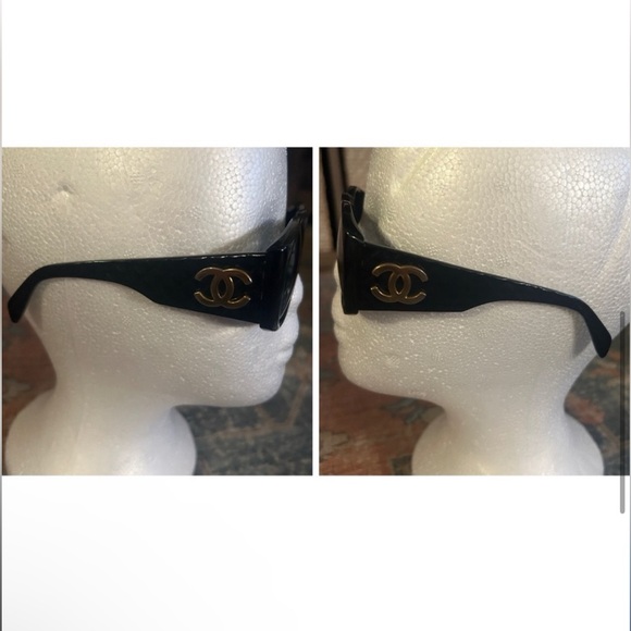 CHANEL Vintage 90s Quilted CC Logo Sunglasses 0003 Black + Box & Dust Bag - Picture 10 of 12
